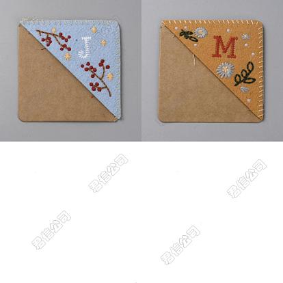 2 Stück 2 Farben Blumenmuster Filz Stickerei Lesezeichen, Eckseitenmarkierung, mit Kraftpapier, Viereck