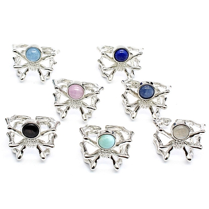 Кольца-манжеты с натуральным драгоценным камнем в виде паука, открытые кольца из платинового металла для женщин