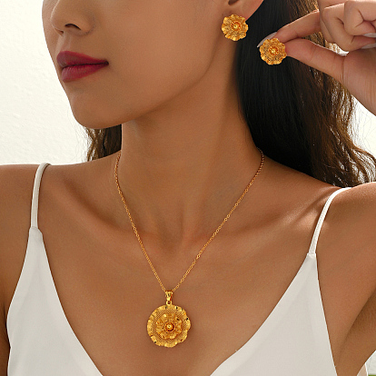 Комплекты из серег-гвоздиков и ожерелий с подвесками в форме полых латунных цветов для женщин