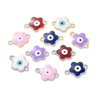 Alloy Enamel Connector Charms, Flower Links with Evil Eye