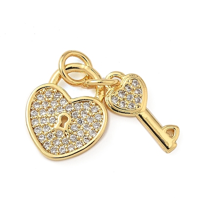 Латунные микро проложить кубического циркония подвески, без кадмия и без свинца, сердца и ключ, с целью перехода в кольце