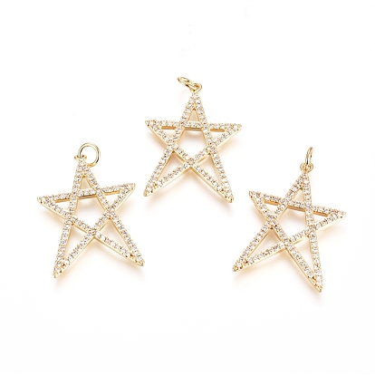 Micro latón allanan colgantes cúbicos del zirconia, con anillo de salto, larga duración plateado, estrella, real 18 k chapado en oro