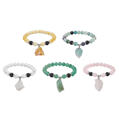 Natural Gemstone Beaded Stretch Bracelets, Rough Raw Stone Charms Bracelets for Women