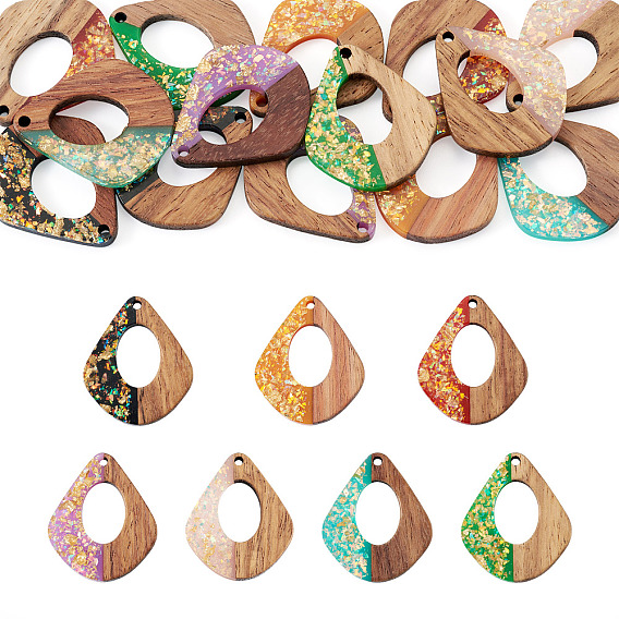 14 шт. 7 цвета: непрозрачная смола и подвески из орехового дерева, слезинки, с блестящей пудрой и золотой фольгой