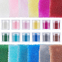 12Pcs 12 Colors Glass No Hole Round Beads Nail Art Glitter Powders, Nail Art Decoration Accessories
