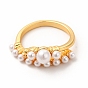 Plastic Imitation Pearl Cuff Ring, Rack Plating Brass Jewelry for Women, Lead Free & Cadmium Free