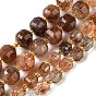 Natural Black Gold Rutilated Quartz Beads Strands, Faceted Table Cut Cube Beads, with Seed Beads