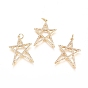 Brass Micro Pave Cubic Zirconia Pendants, with Jump Ring, Long-Lasting Plated, Star, Golden