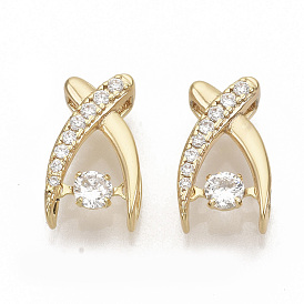 Brass Micro Pave Clear Cubic Zirconia Charms, Nickel Free, Real 18K Gold Plated