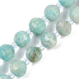 Natural Amazonite Beads Strands, Faceted, Lantern, with Seed Beads