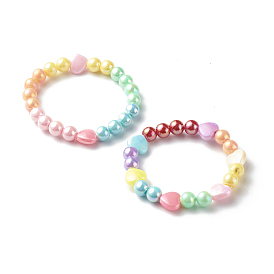 Opaque Acrylic Beads Stretch Bracelet Sets for Kids,, Heart
