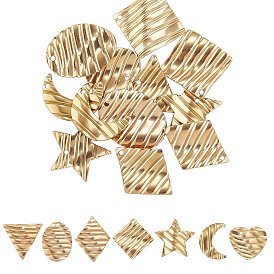 14Pcs 7 Style 304 Stainless Steel Pendants, Textured, Triangle & Rhombus & Star