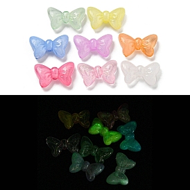 Luminous Transparent Acrylic Beads, with Glitter Powder, Glow in the Dark Beads, Bowknot