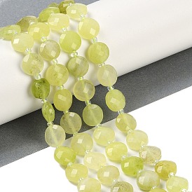 Natural Xiuyan Jade Beads Strands, Faceted, Flat Round, with Seed Beads