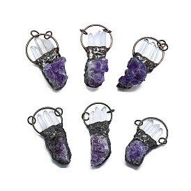 Большие подвески из гальванизированного необработанного натурального аметиста и кварцевого кристалла, подвески-самородки с латунными кольцами