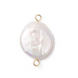 Подвески-коннекторы из натурального жемчуга Кеши, плоские круглые ссылки, с 304 двойными петлями из нержавеющей стали, белые