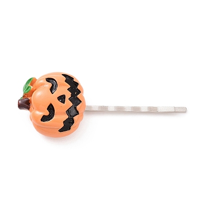 Halloween Themed Opaque Resin Hair Bobby Pin, with Iron Pin, Ghost & Pumpkin & Spider, Mixed Shapes