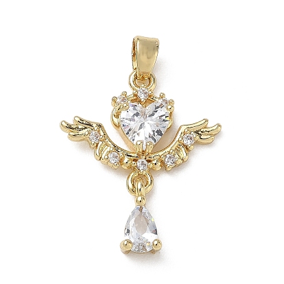 Messing micro pave klare zirkonia anhänger, Flügel mit Herzanhängern