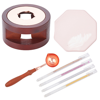 DIY Stamp Making Kits, Including Wax Stick Melting Pot Holder, Brass Wax Sticks Melting Spoon, Marble Pattern Porcelain Cup Coasters and Plastic Glisten Gel Pen