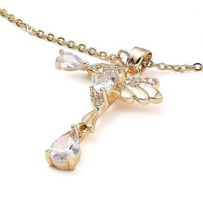 Bird Brass Micro Pave Cubic Zirconia Pendant Necklaces, with Glass