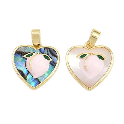 Природные подвески оболочки, сердце с персиковыми подвесками, с латунной оправой и эмалью, реальный 18 k позолоченный