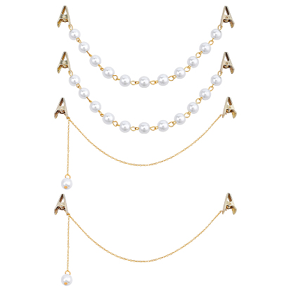 Alloy Cardigan Clips, Sweater Collar Clips, with Brass Cable Chains, Round