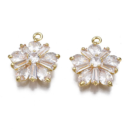 Brass Clear Cubic Zirconia Pendants, Flower