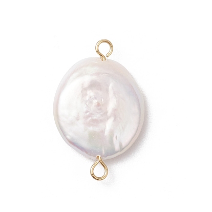 Подвески-коннекторы из натурального жемчуга Кеши, плоские круглые ссылки, с 304 двойными петлями из нержавеющей стали, белые