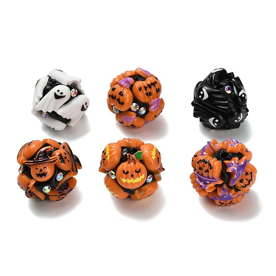 Бусины из полимерной глины со стразами и смолой на тему Хэллоуина, для самодельных украшений и украшений для ручек
