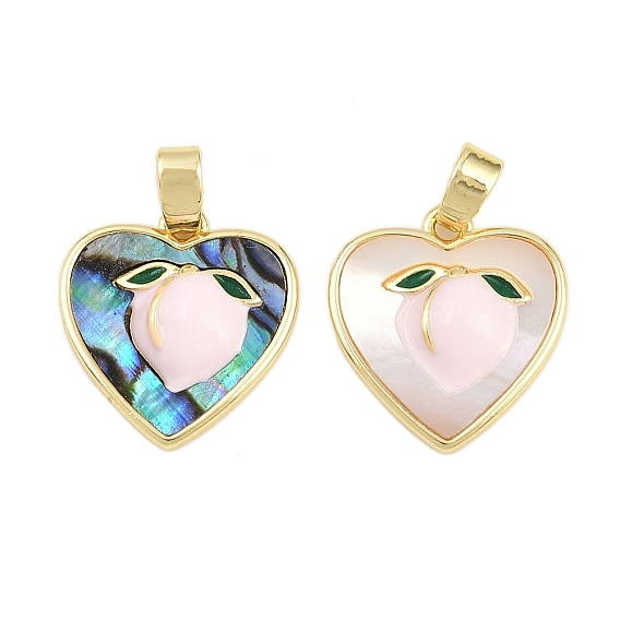 Природные подвески оболочки, сердце с персиковыми подвесками, с латунной оправой и эмалью, реальный 18 k позолоченный