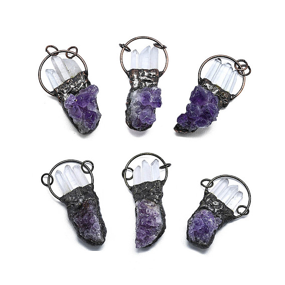 Большие подвески из гальванизированного необработанного натурального аметиста и кварцевого кристалла, подвески-самородки с латунными кольцами