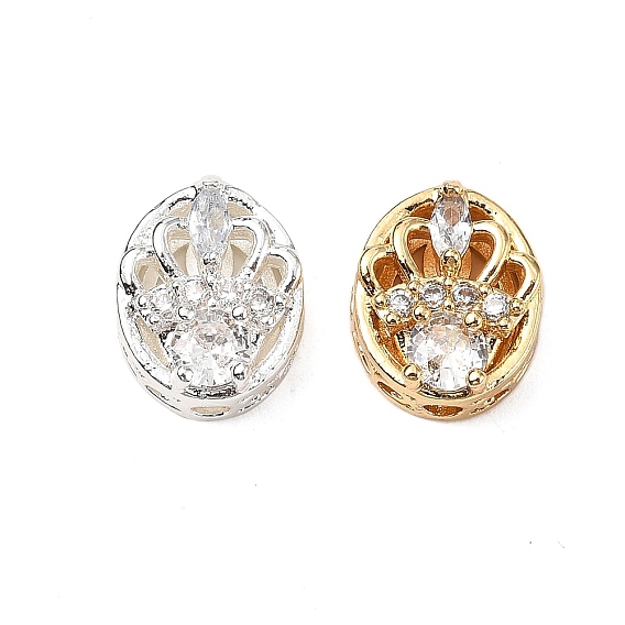 Латунные микро проложить кубического циркония бусы, без кадмия, без никеля и без свинца, овальные с короной