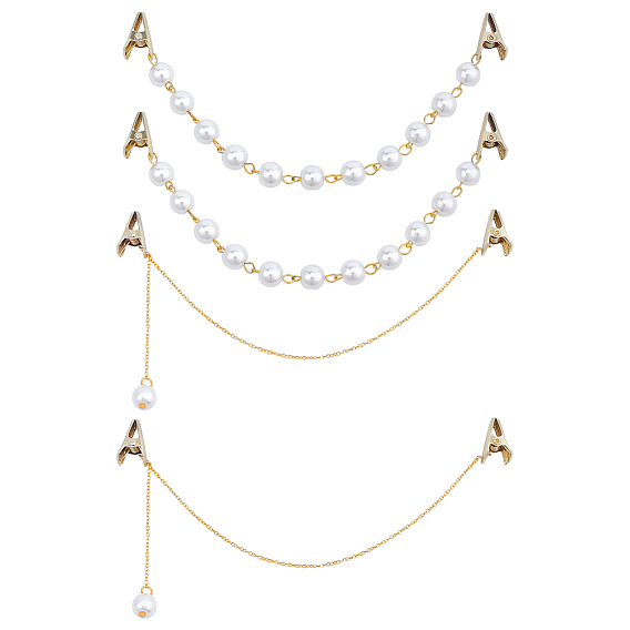 Alloy Cardigan Clips, Sweater Collar Clips, with Brass Cable Chains, Round