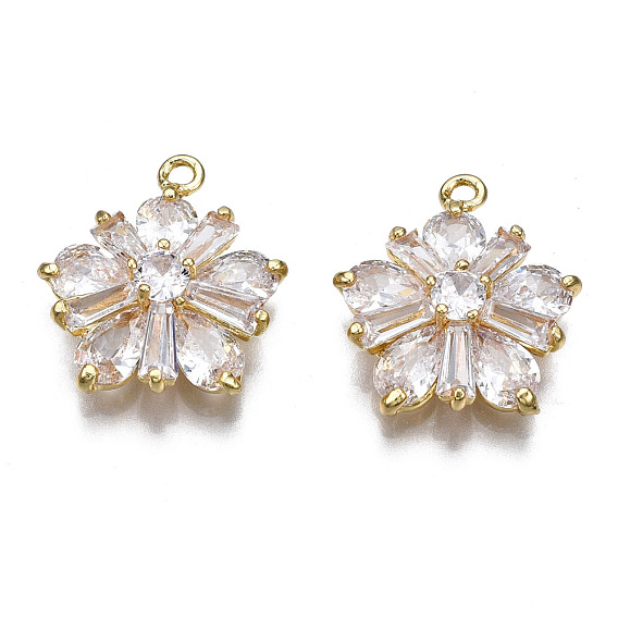 Brass Clear Cubic Zirconia Pendants, Flower