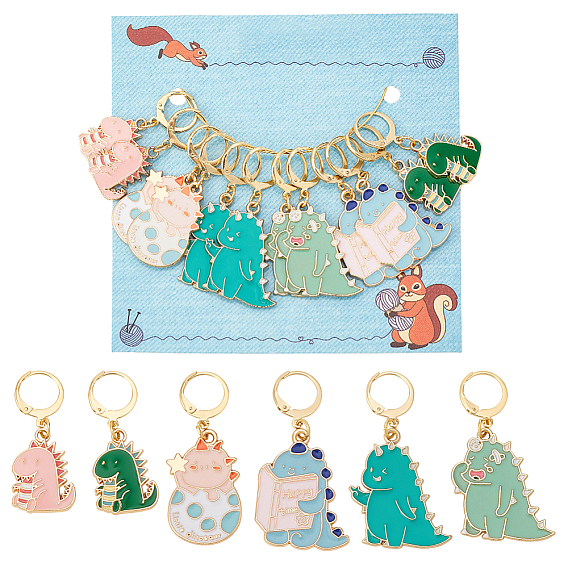 12 шт. 6 стиль динозавра, сплав эмали, подвеска, маркеры для запирания стежков, подвески крючком