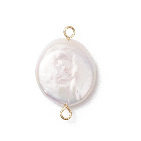 Подвески-коннекторы из натурального жемчуга Кеши, плоские круглые ссылки, с 304 двойными петлями из нержавеющей стали, белые