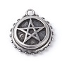 316 Surgical Stainless Steel Pentacle Charms, Flat Round with Star