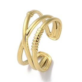 304 Stainless Steel Open Cuff Ring, Criss Cross