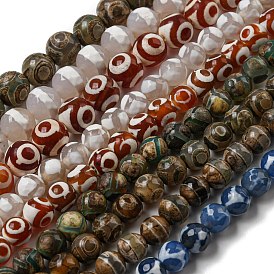 Turtle Back/3-Eye/Striped PatternTibetan Style dZi Beads Strands, Natural & Dyed Agate Beads, Round
