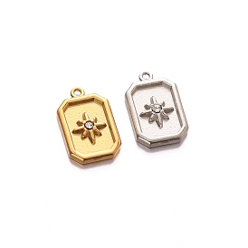 304 Stainless Steel Pendants, with Rhinestone, Rectangle with Star Charm