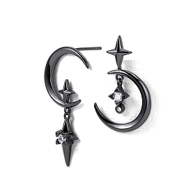 Alloy Rhinestone Stud Earrings, Moon & Star