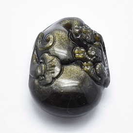 Natural Golden Sheen Obsidian
Pendants, Carved Pi Xiu