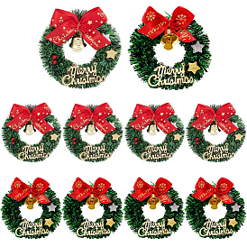 10шт. 2 стили пластиковые рождественские венки, Рождественские украшения, с бантом из полиэстера и железными колокольчиками