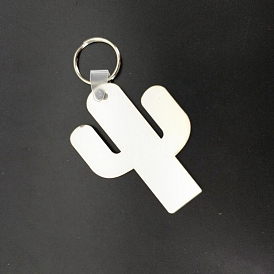 Sublimation Double-Sided Blank MDF Keychains, with Cactus Shape Wooden Hard Board Pendants and Iron Split Key Rings