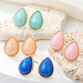 Vintage Colorful Resin Stone Earrings for Women, Geometric Protein Ear Studs and Hoops