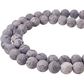 Natural Picasso Stone/Picasso Jasper Beads Strands, Frosted, Round