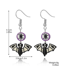 Halloween Theme Alloy and Enamel Dangle Earrings, With Polymer Clay for Women, Bat