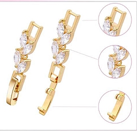 Brass Fold Over Clasps, with Cubic Zirconia, Necklace & Bracelet Fold Over Clasp Extender