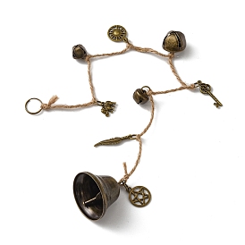 Железный колокольчик с подвеской в виде ключа/пера/слона из сплава, джутовый шнур для украшения стен дома