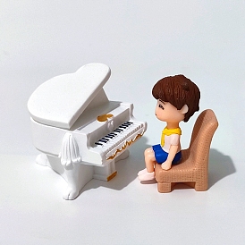 Resin Miniature Piano & Human & Chair Set, Micro Landscape Home Dollhouse Accessories, Pretending Prop Decorations